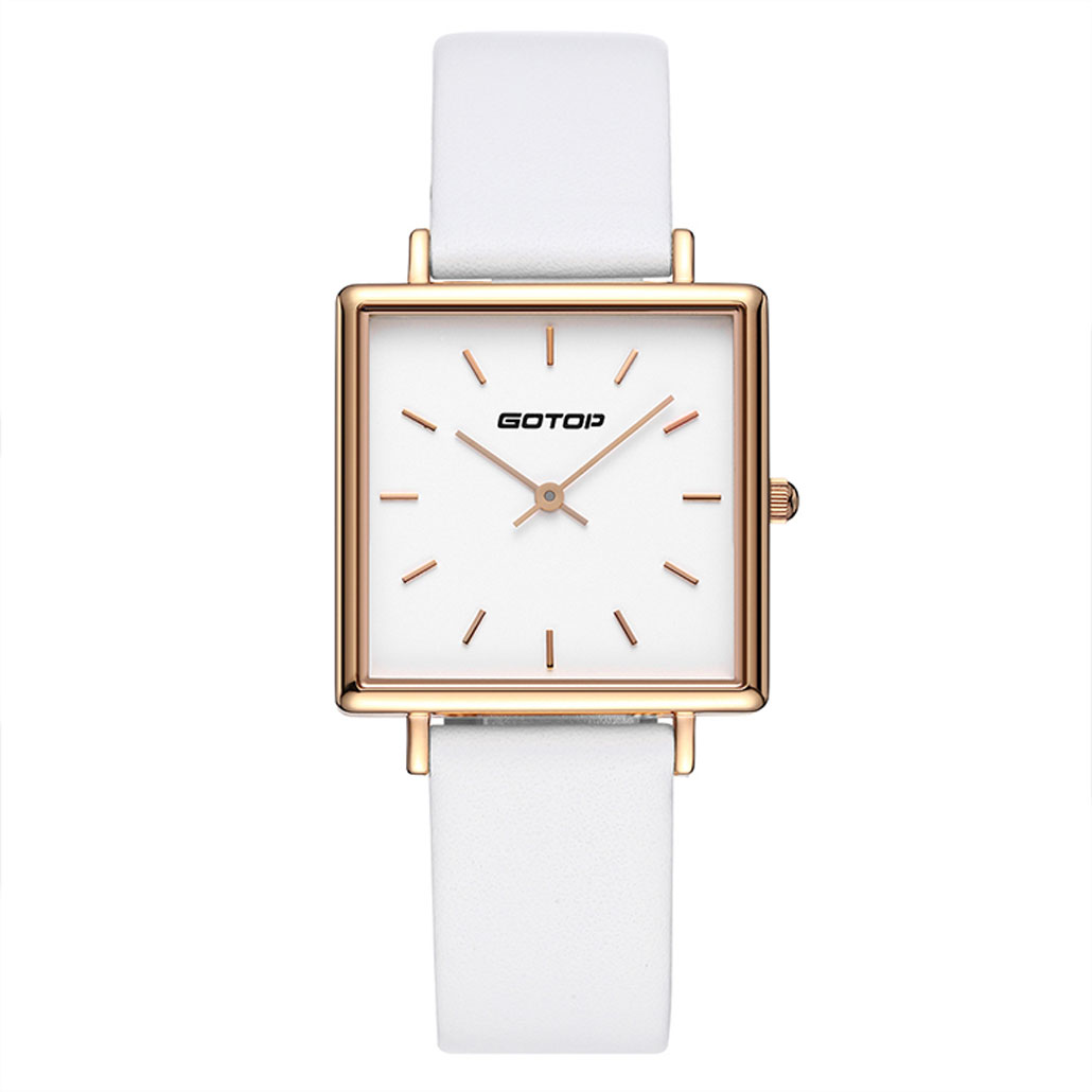 BW005-01 Square Rose Gold And White Women's Watch In Stainless Steel And Leather