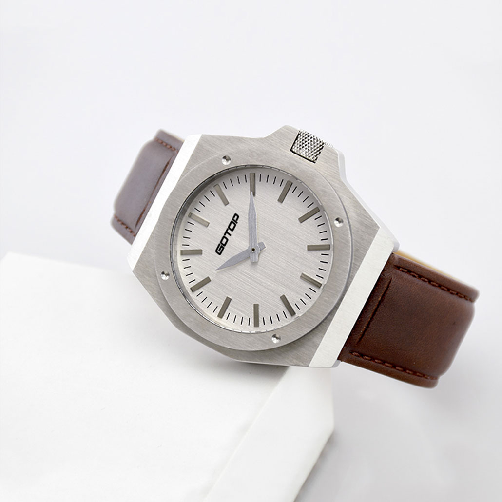 SS268 Stainless-Steel Men's Watch With Brown Leather Strap
