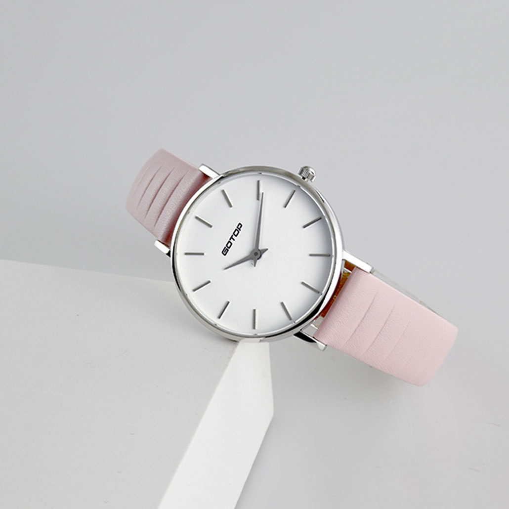SS397 Silver And White With Pink Leather Strap DW Style Watch