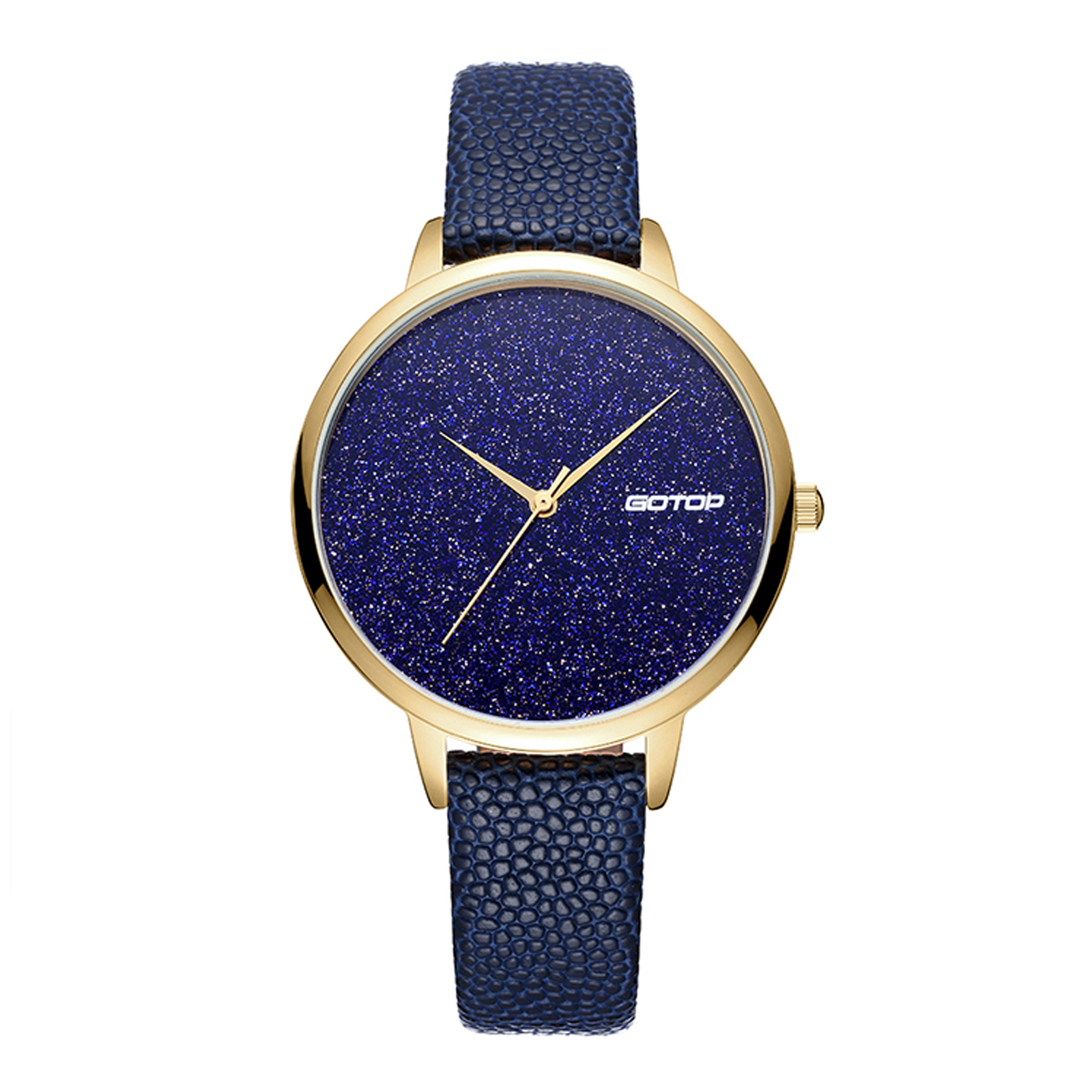 Blue And Gold Women's Watch With Leather Strap