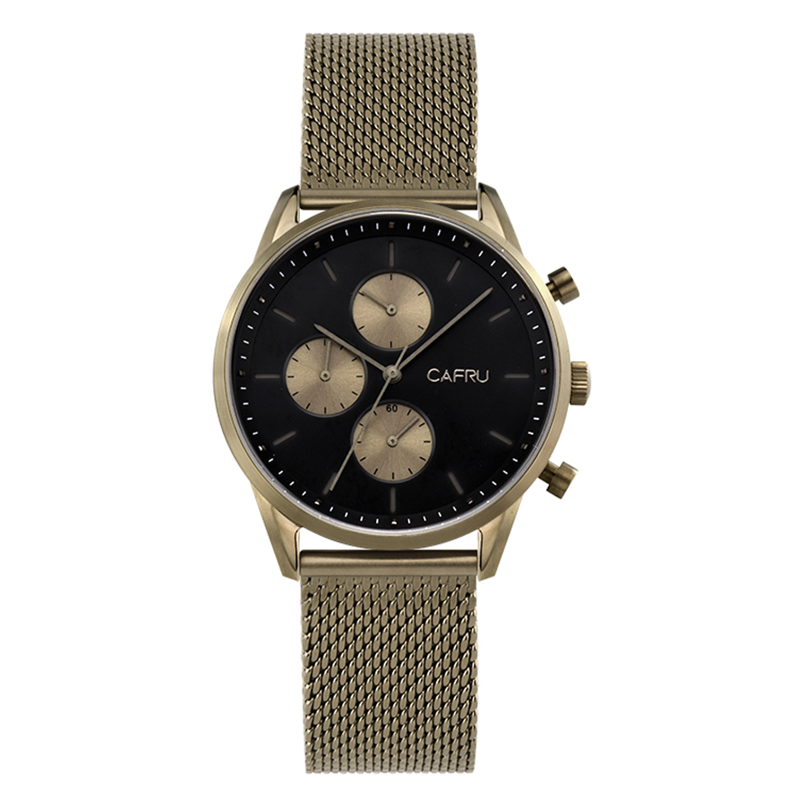 Khaki And Black Men's Watch With Stainless-Steel Mesh Band