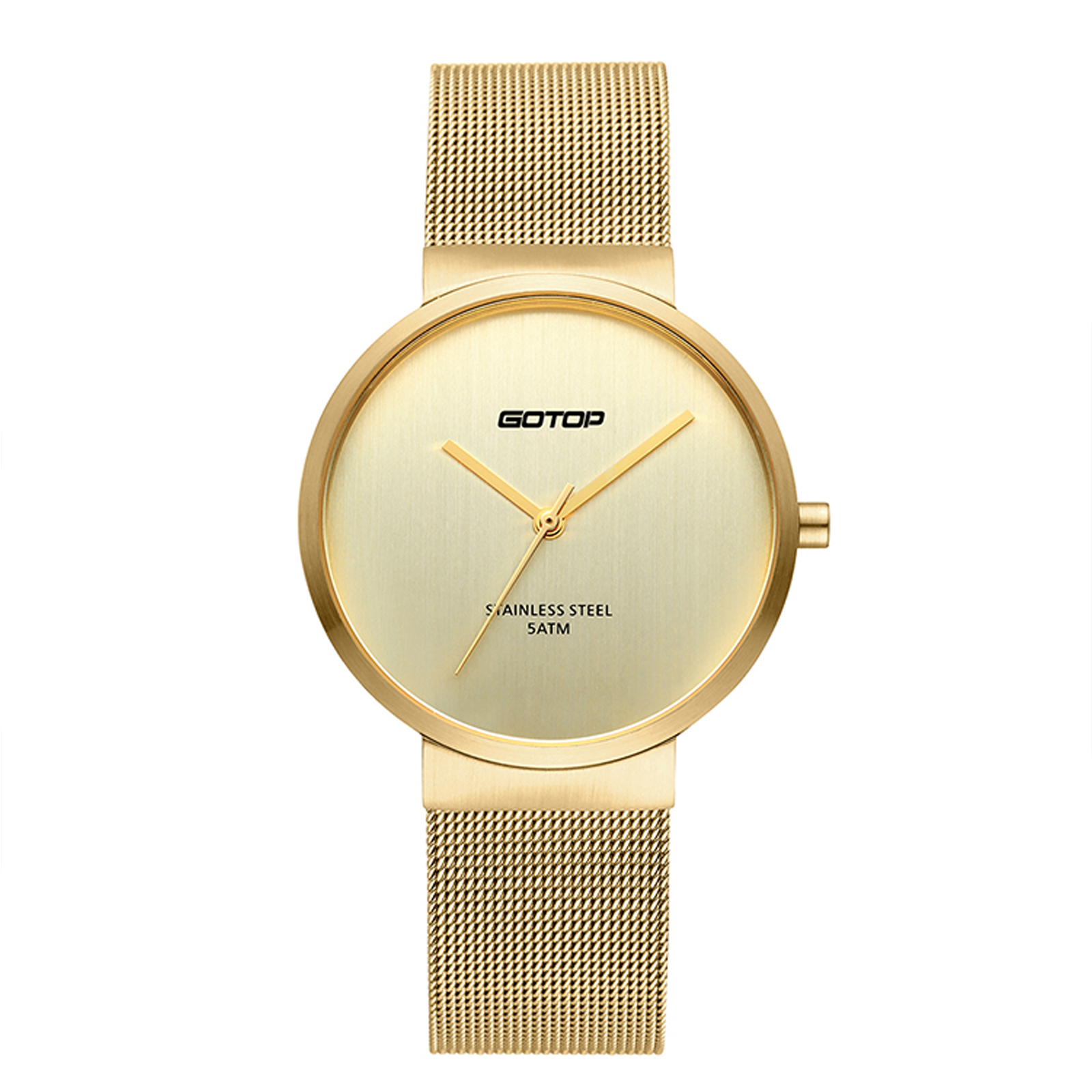 All Gold Women's Watch With Mesh Band And Slim Bezel