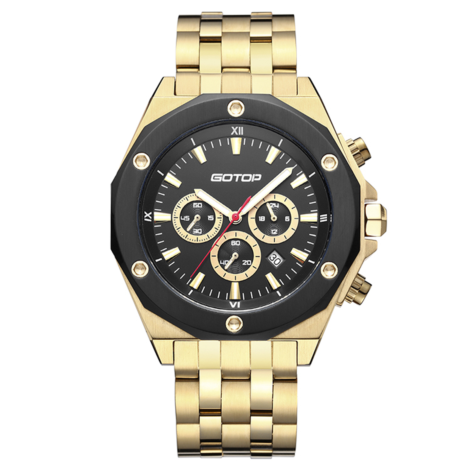 Gold And Black Men's Stainless Steel Watch