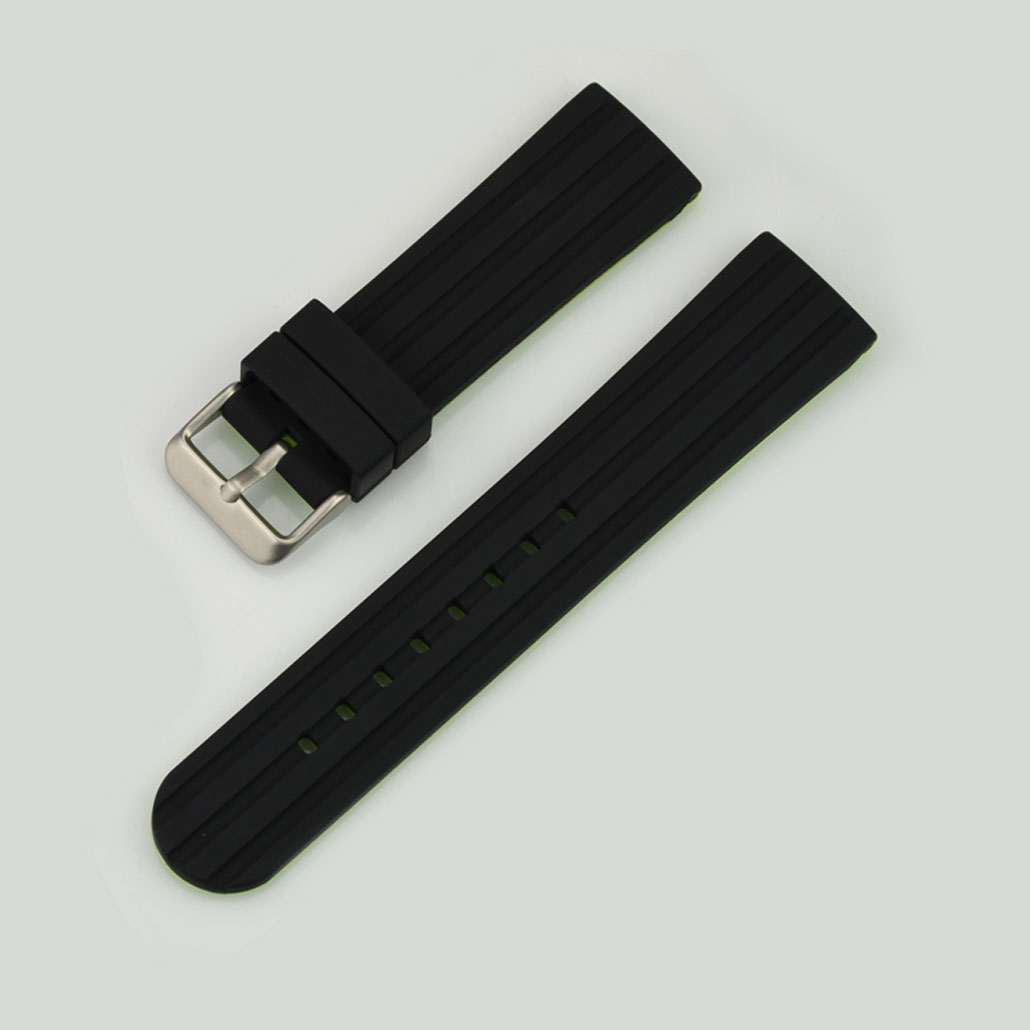 WR003 Black And Green Silicone Rubber Watch Strap