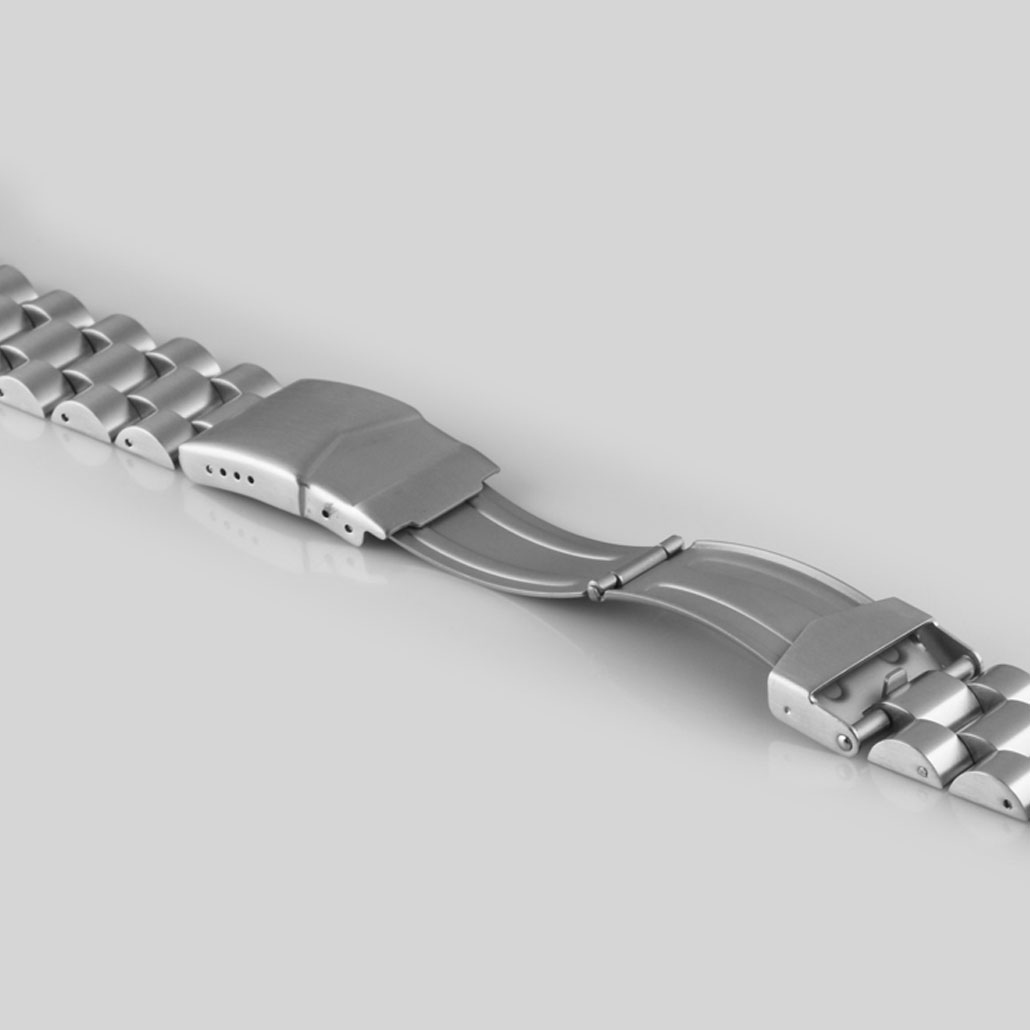 WS020 Silver Stainless-Steel Watch Strap With Safety Buckle