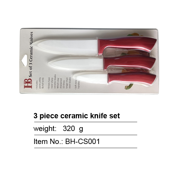 3 Piece Ceramic Knife Set With ABS+TPR Handle